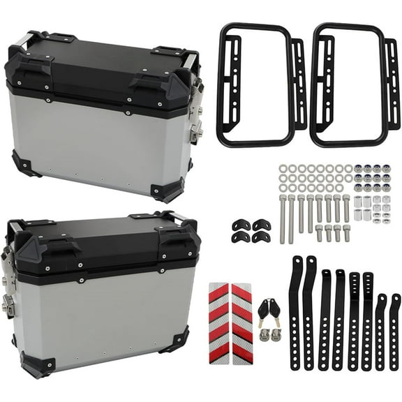 LABLT 2 x Motorcycle Storage Carrier Side Box and Mounting Bracket with Security Lock 36L Large Capacity Silver