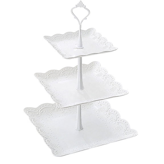 JWDX Cake Stand Clearance! 3 Tier Cupcake Stand Plastic Tiered Serving Stand Square Dessert Tray, Three Layer Pp Fruit Tray Cake Stand Vegetable Storage Rack Candy Plate Dessert Serving Tray