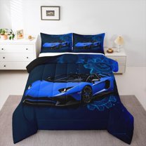 Castle Fairy Blue Racing Car Boy Twin Comforter Sets,Car Bedding Set,Sport Bedding Set