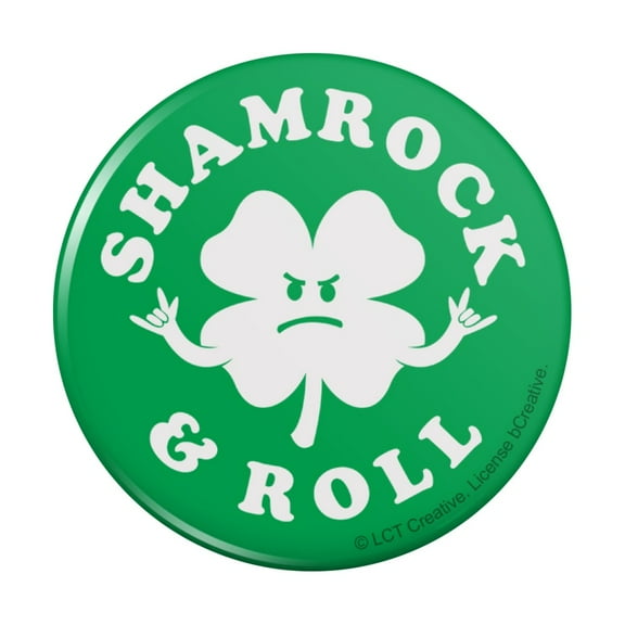 Shamrock and Roll Irish Rock Funny Humor Pinback Button Pin