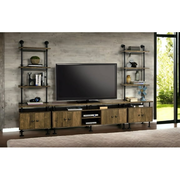 Ensata II Rustic Oak & Black Finish TV Stand