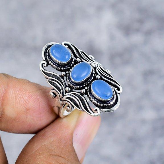 Purple Chalcedony Gemstone Handmade 925 Sterling Silver Ring Size 9.5