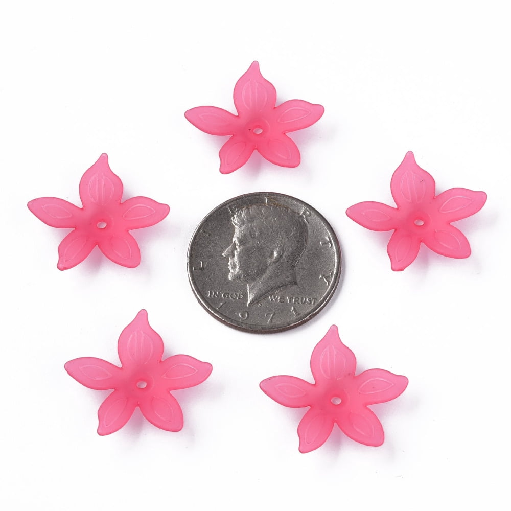 Transparent Acrylic Beads Frosted Flower Cerise 26x27x6mm Hole: 1.8mm 980pcs/500g