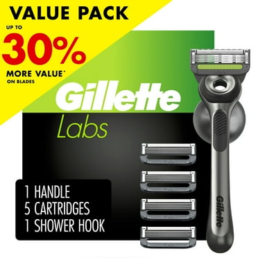 Gillette Labs Manual Razor with Exfoliating Bar, 1 Handle, 5 Blade Refills & Shower Hanger