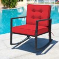 thumbnail image 2 of Patiojoy Outdoor Wicker Rocking Chair Glider Rattan Rocker Recliner with Red Cushion, 2 of 6