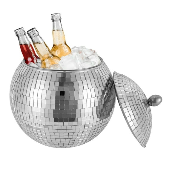 1.5L/0.4gal Round Disco Ice Bucket, Ice Storage Disco Ball Shape Washable Drink Bucket, Beverage Ice Bucket Silver Champagne Bucket Beer Drinking Bucket for Household & Kitchen