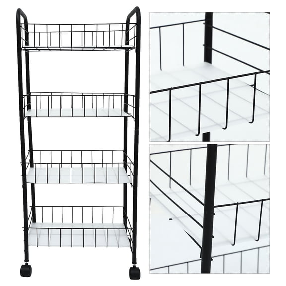 FRCOLOR Bathroom Storage Rack Movable Storage Shelf 36.5X27X84CM Black