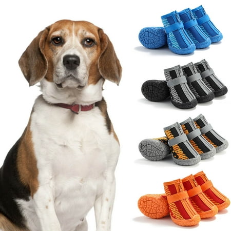StarBay Pet Sneakers 4Pcs Pet Shoes Zipper Closure Non-skid Breathable Pet Dogs Mesh Sneakers for Casual Wear