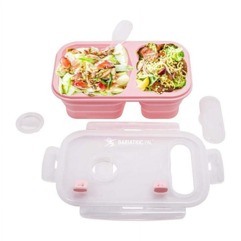 Portion Control Bento Lunch Box, Storage Container & Plate by BariatricPal  - Collapsible, Leak-Proof & Available in 2 Colors! Color: Pink 