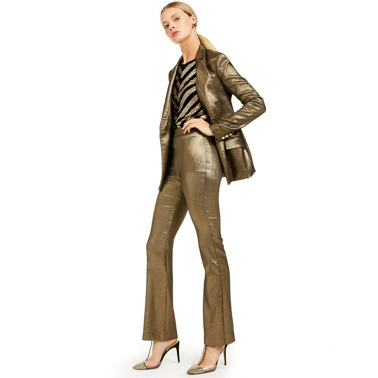 INC International Concepts Women's Petite Metallic Blazer Gold