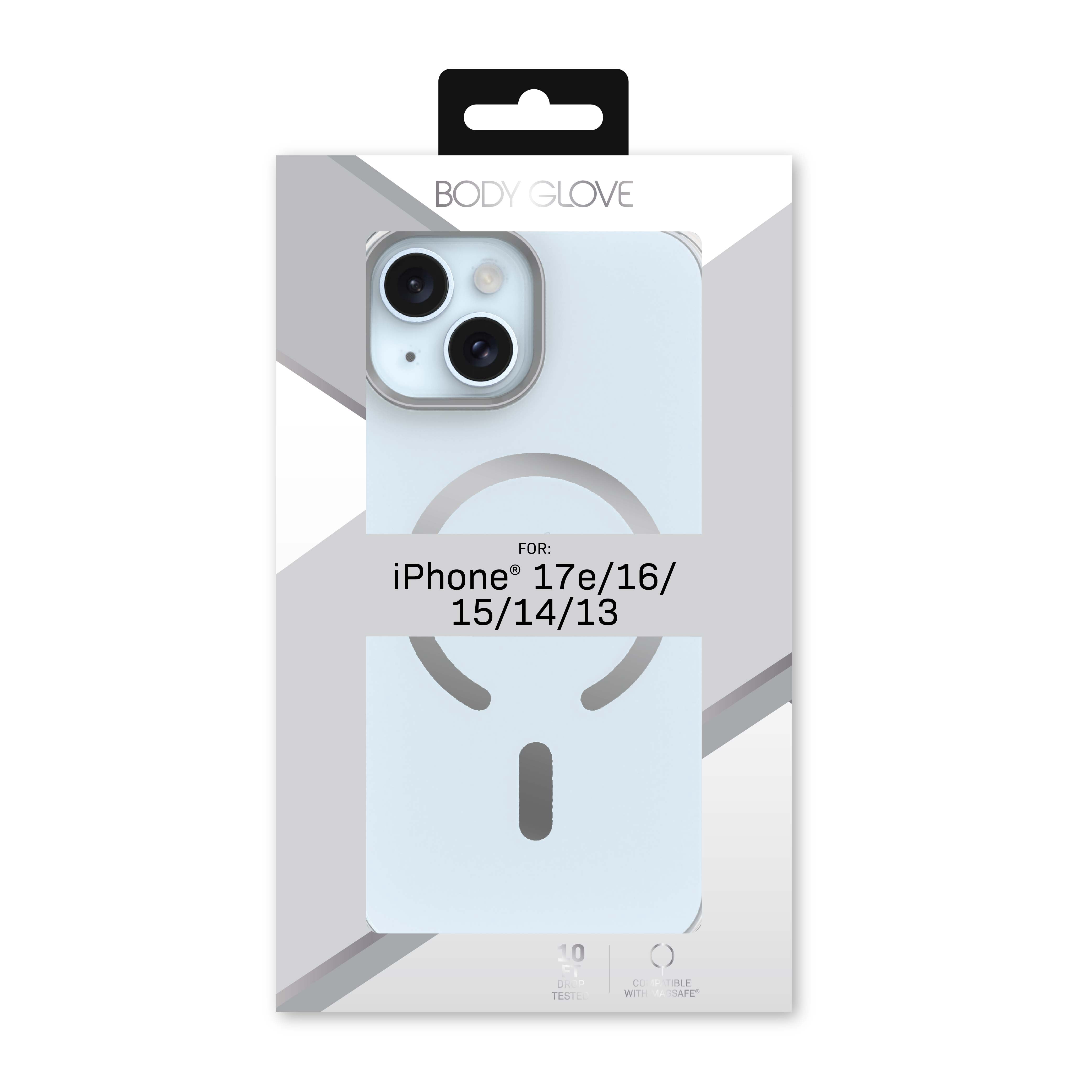 Body Glove Reflector Phone Case for iPhone 17e / 16e / 15 / 14 / 13, MagSafe Compatible - Clear/Silver