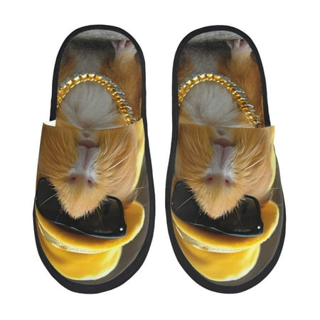 Balery Heavy Metal Style Guinea Pig Slient Indoor Furry Fleece Comfort House Shoes Soft Non-Slip Home Shoes Cotton slippers House Slippers-- Medium