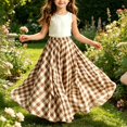 thumbnail image 2 of Ruyang Kids Girls Flared Skirt Plaid Elastic High Waisted A-line Swing Skirt Summer Lightweight Versatile Half Body Skirts, 2 of 8