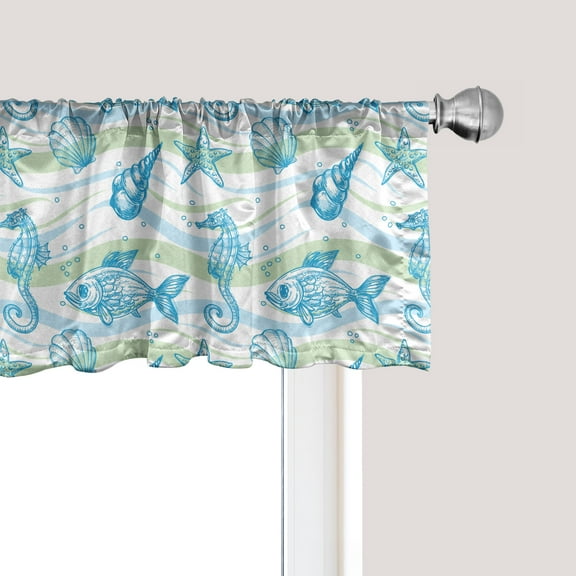 Ambesonne Nautical Window Valance, Ocean Shell Starfish, 54" X 12", Mint Blue