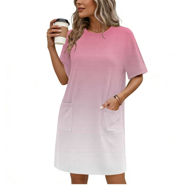 TaTaai Women's Casual Solid Color Round Neck Short Sleeve Midi Dress with Side Pockets Fashion Simple Style Soft Comfortable Stretchy Dress for Spring Summer Daily Wear Gift