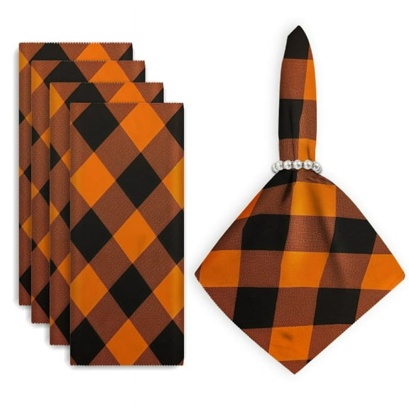 Bahomeck Napkins Set Of 4 Reusable Washable Square Fabric Dining Table Napkins Weddings Party Dinner Decor,18*18 Inch,Orange And Black Diamond Pattern