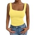 thumbnail image 2 of longantii Women's Square Neck Cropped Camisole, Slimming Fit Ruched Sleeveless Running Tank Top for Summer Fashion Clothing 2026 Yellow S, 2 of 7