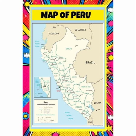 Map Of Peru 18x24 Inch - Pop Art Edition Vibrant Perfect for Kids Classrooms and Homes Laminated Wall Poster - Vivid Imagery with Bright Colors