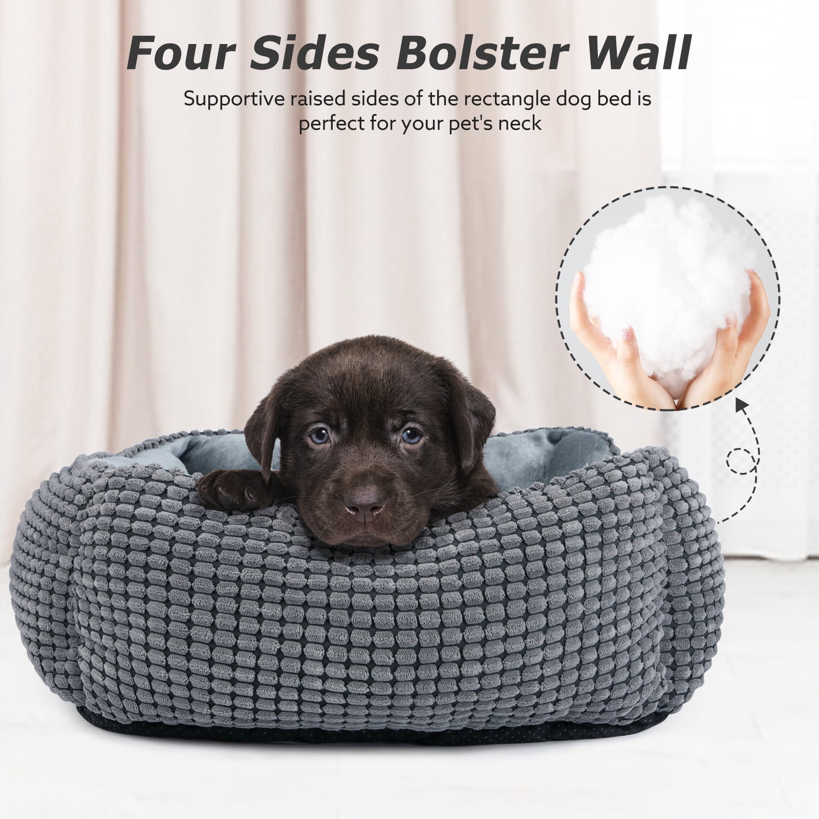 Washable Dog Beds for Medium Sized Dogs, Cat Beds for Indoor Cats, Rectangle Pet Beds with Anti Slip Bottom, Gray, 30"x24"x9"