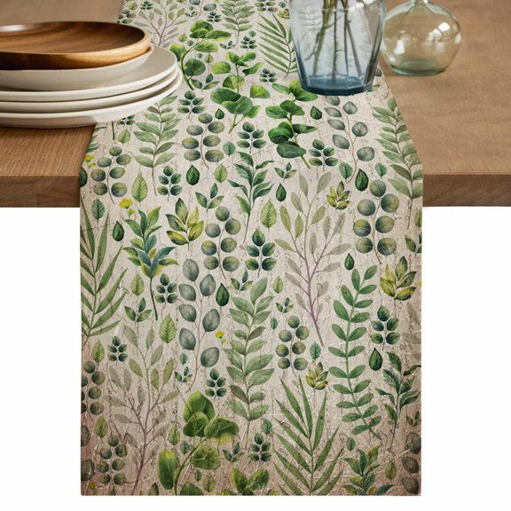 Table Runner 36 Inches Long for Kitchen Dining, Green Leaves Dresser Scarf Farmhouse, Dining Table Decorations for Wedding/Parties, Elegant Pastoral Summer Botanical Vintage 13 x 36 In