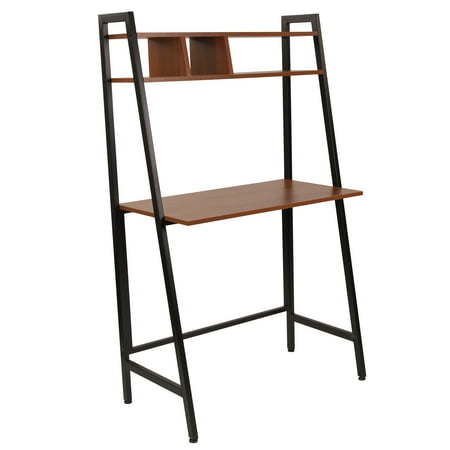 - Flash Furniture Wilmette Cherry Wood Grain Finish Computer Desk with Storage Shelf and Black Metal Frame