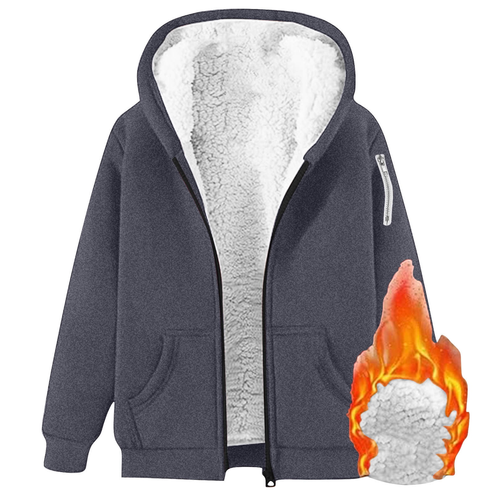 Aboser Womens Winter Fleece Lined Hoodies Plus Size Zip Up Hooded Jacket Warm Long Sleeve Sweatshirt Coat Thicken Sherpa Hoodie Jackets with Pockets Gray XXXL