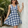 thumbnail image 3 of Navy Blue White Buffalo Check Geometric Plaid Sleeveless Dress Women Summer Evening Dresses Ladies Sundress, 3 of 7
