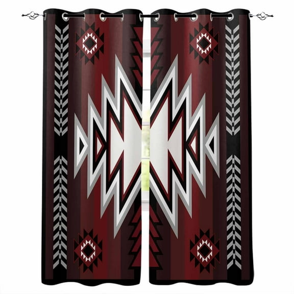 Fsddascl Red Black Blackout Curtains for Bedroom/Living Room, Thermal Insulated Kitchen Curtains, Southwest Geometric Aztec Farmhouse Tribal Grommet Darkening Window Treatment Drapes 42"x84"x2