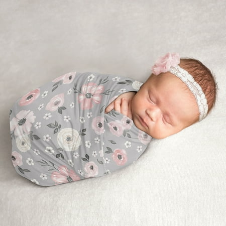UPC: 0846480088745 | Watercolor Floral Grey Baby Swaddle Receiving Blanket by Sweet JoJo Designs