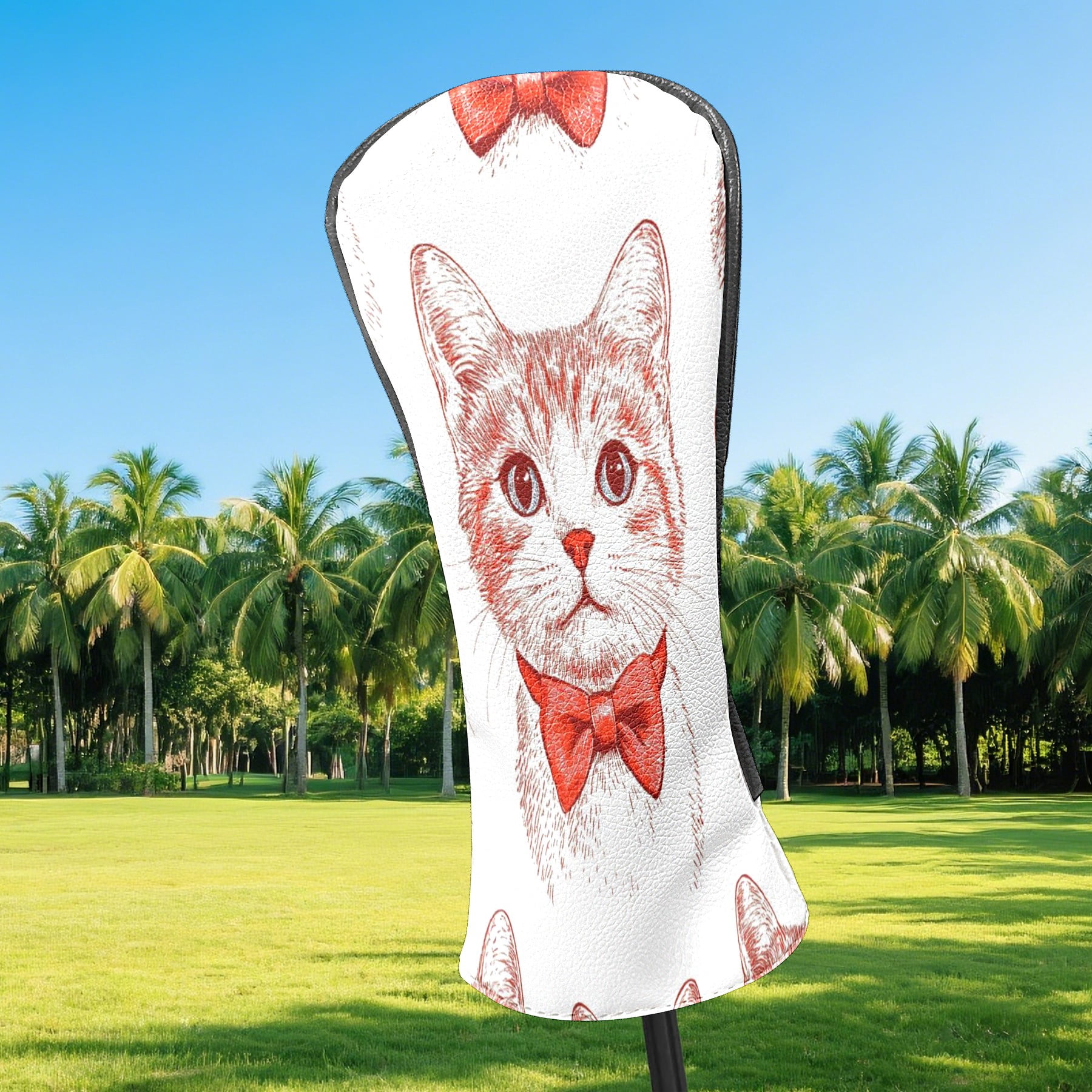 Golf Club Covers PU Leather Waterproof Head Covers for Fairway Woods Hybrids Cat With Bow Tie Unisex Fits Most Brands