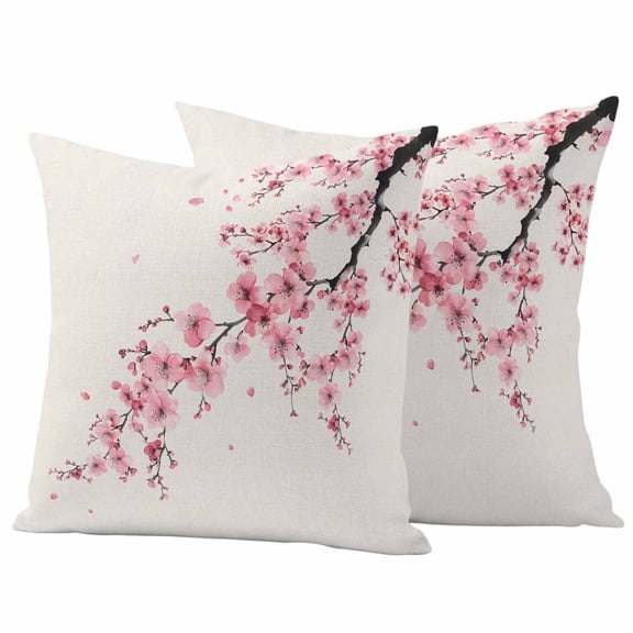 Cherry Blossoms Outdoor Pillow Covers 20"x20" Set of 2,Waterproof Throw Pillow Covers for Patio Furniture,Pink Flower Floral Spring Nature Country Decorative Cushion Pillowcases for Garden Couch Sofa