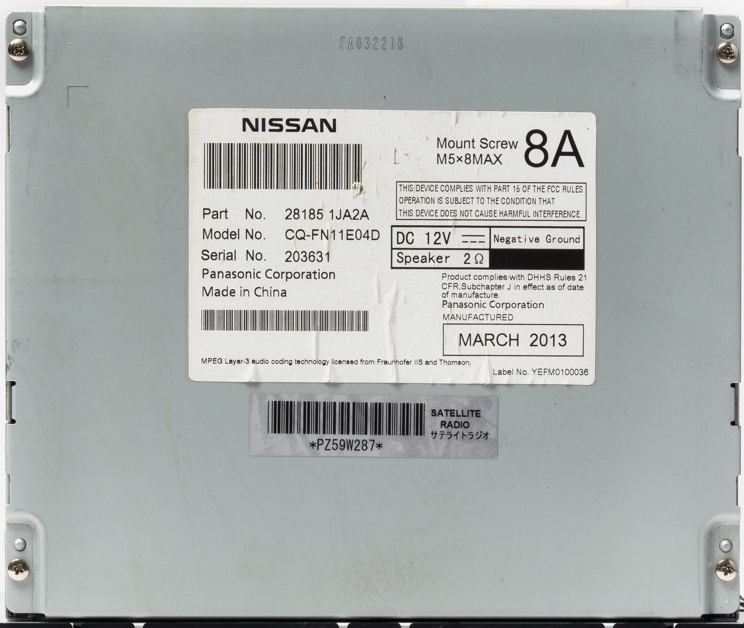Restored 2013-14 Nissan Quest AM FM Radio Receiver Single Disc CD Model Number 281851JA2A (Refurbished)