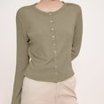 thumbnail image 7 of Gyexs Women Long Sleeve Button Up Ribbed Knit Crop Cardigan Y2K Slim Fit Round Neck Sweater Tshirt Fall Going Out Tops (Army Green, Size XL), 7 of 7