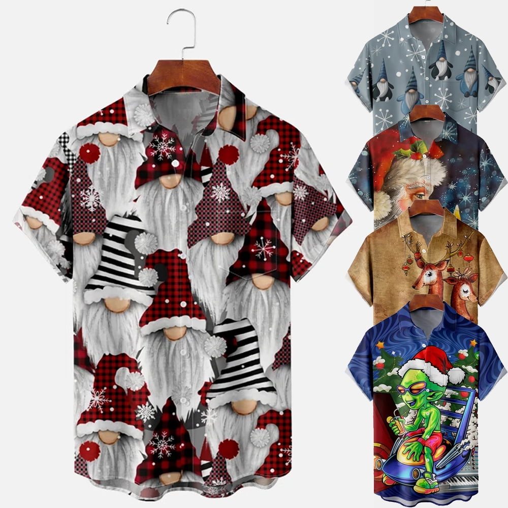 Men's Christmas Shirts Merry Christmas Print RelaxedFit Casual Short