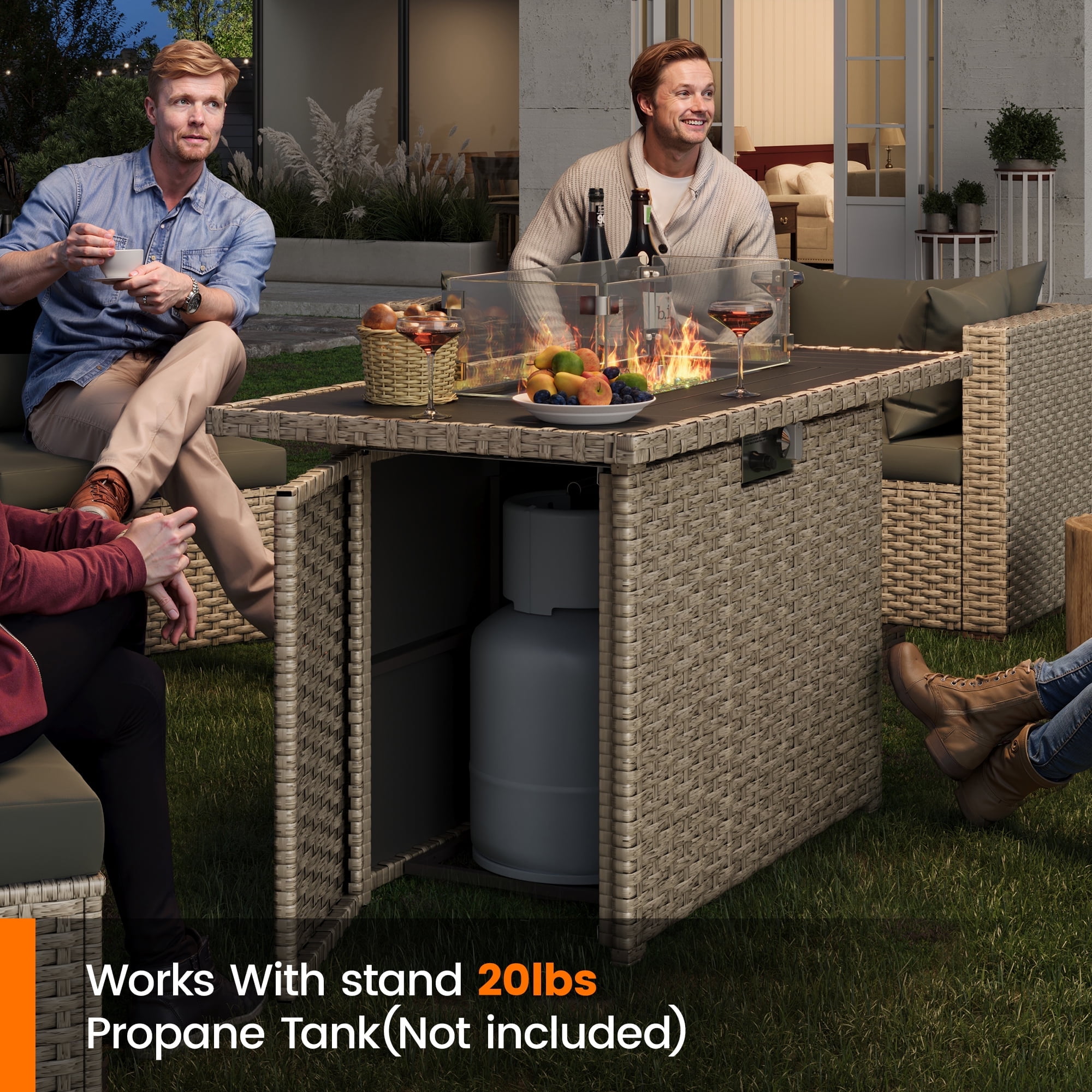 MRUAKA 9 Pieces Patio Conversation Set with Firepit, Outdoor Sectional PE Rattan Wicker Furniture Seat,Dark Gray