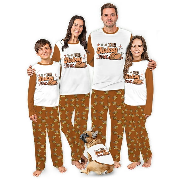 Talk Turkey To Me Thanksgiving Themed Pajamas, Matching Pajamas For Family And Dog, Size NB - Men 6XL
