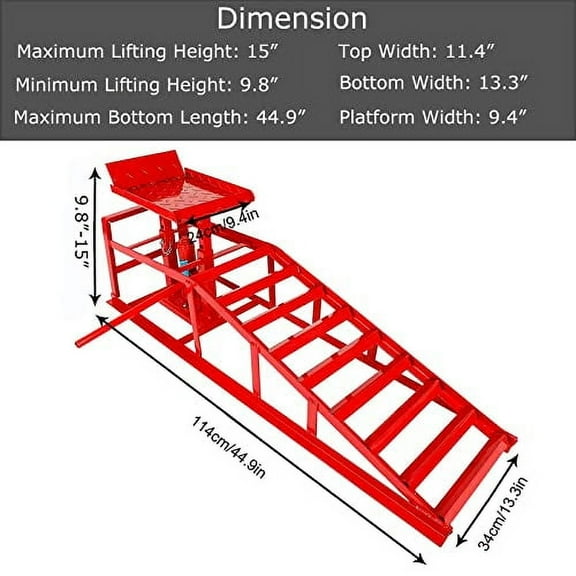 Car Ramps, 2PCS 5T 10000lbs Portable Heavy Duty Hydraulic Car Ramps, Lift Ramp for Truck Vehicle Auto Garage Repair Red