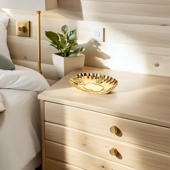 NIAIZEK Golden Iron Decorative Trinket Dish with Elegant European Design for Home Jewelry and Candle Display 8.5 x 6.5 inches