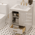 thumbnail image 3 of Ayna Decors Rooh 24" Solid Wood Bathroom Vanity with Sink – White, 3 Pre-Drilled Faucet Holes, 2 Soft-Close Doors, 1 Full-Extension Drawer, Brushed Gold Handles, 3 of 8