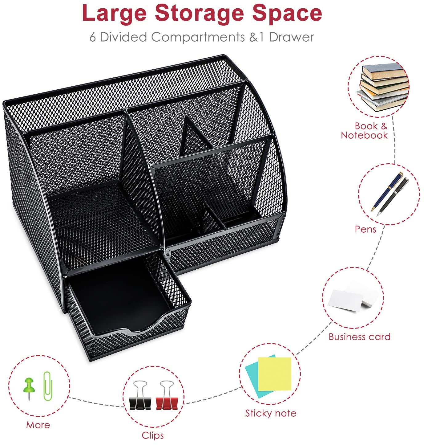 Multifunctional Office Accessories Mesh Office Supplies Desk Organizer Caddy with 6 Compartments for Home Office ,School - image 2 of 7