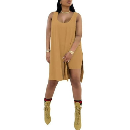

Capreze Ladies Scoop Neck Sleepwear Baggy Longline Nightwear Daily Wear Pajamas Slit Lounge Sets