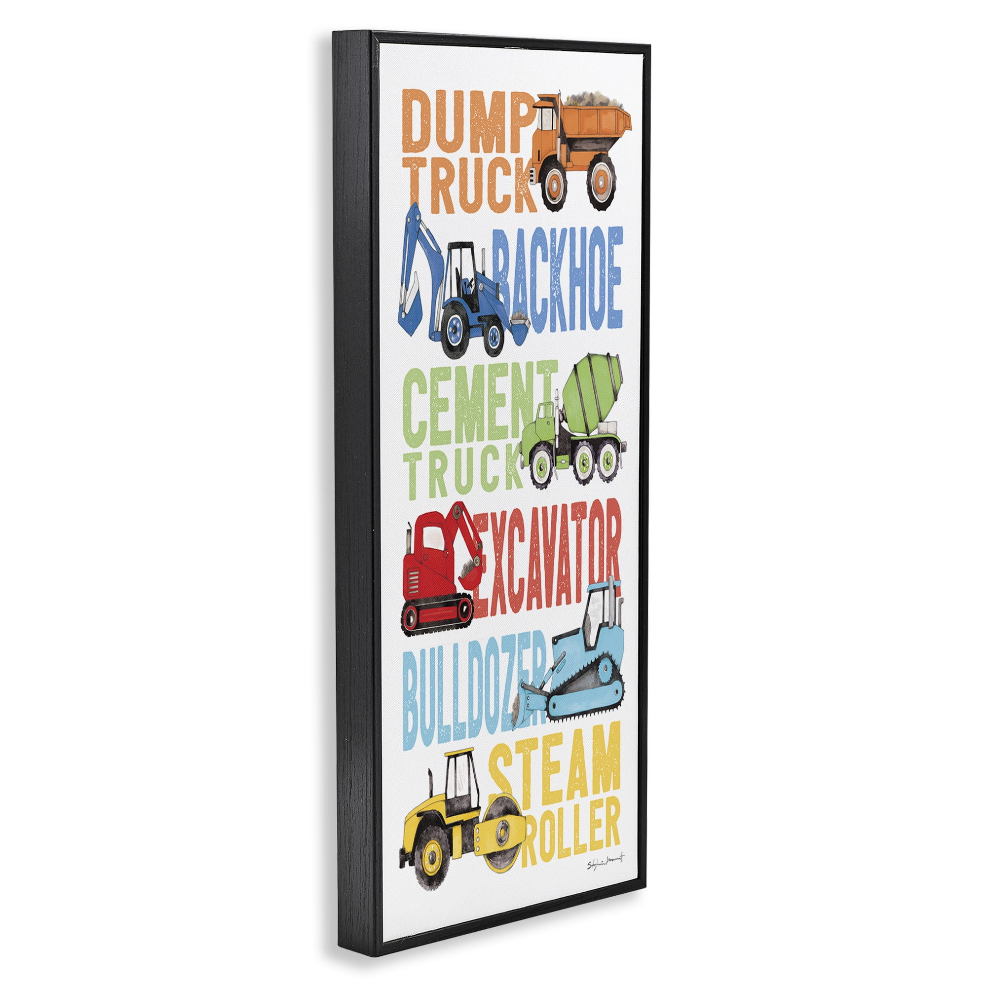 Stupell Industries Traditional Construction Vehicles Art for Kids Painting Black Framed Art Print Wall Art, 13 x 30