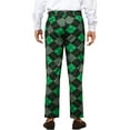 thumbnail image 3 of INSPIRE CHIC Men's Pant Diamond Plaid Pattern Regular Fit Color Block Suit Trousers 30 Green Black, 3 of 6