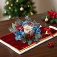 thumbnail image 4 of NWOKYZGH 1Pc Christmas Poinsettia Candle Ring Wreath Centerpiece Table Decorations Red Berries Snowy Pine Needles Votive Candle Holders for Xmas Home Party Table Decor, 4 of 6
