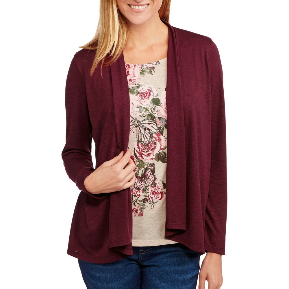 White Stag Women's Embellished Graphic 2fer Top with Flyaway Cardigan