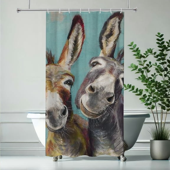 RKSupls New Year Shower Curtain, Happy Donkey Shower Curtain with Hooks for Christmas Home Bathroom Decor Washable Curtains, 36x72 in