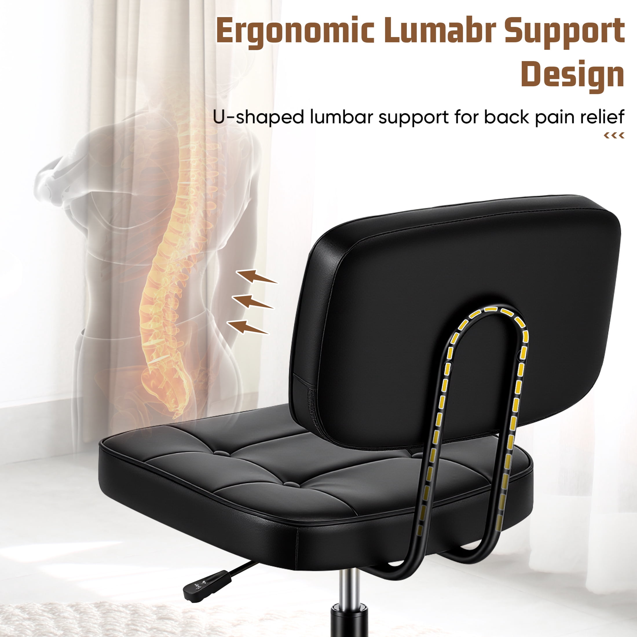 edx Height Adjustable Office Desk Chair, Low-Back Lumbar Support Rolling Work Swivel Task Chair with Wheels for Home Office Bedroom, Black