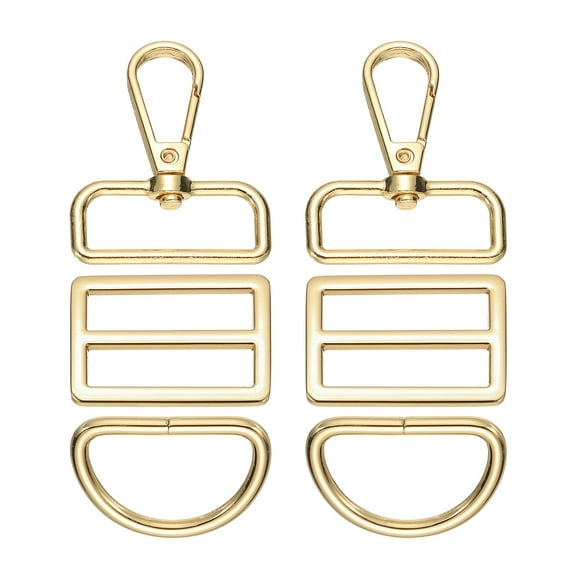 Uxcell Swivel Clasp Hooks, KeyChain Clip Hook Metal D Ring Clip Heavy Duty Lanyard Adjustable Tri-Glides Slide Buckles -Fitting for (Making Purse- Hardware- DIY Craft) 6Pcs&Gold&Size2