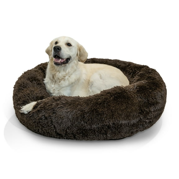 Best Friends by Sheri The Original Calming Donut Dog and Cat Bed in Shag Fur Dark Brown, Large 36x36"
