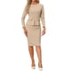 thumbnail image 2 of Vestido ajustado de peplum para mujer INSPIRE CHIC, cuello redondo, de manga larga, cintura alta, midi, vestido de trabajo, talla L, color caqui, 2 of 6